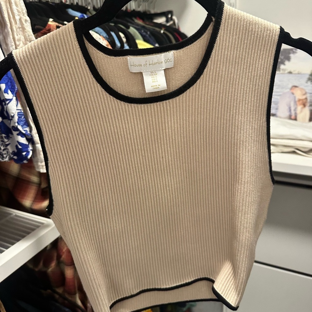 House of Harlow 1960 Beige Ribbed Tank with Black Trim